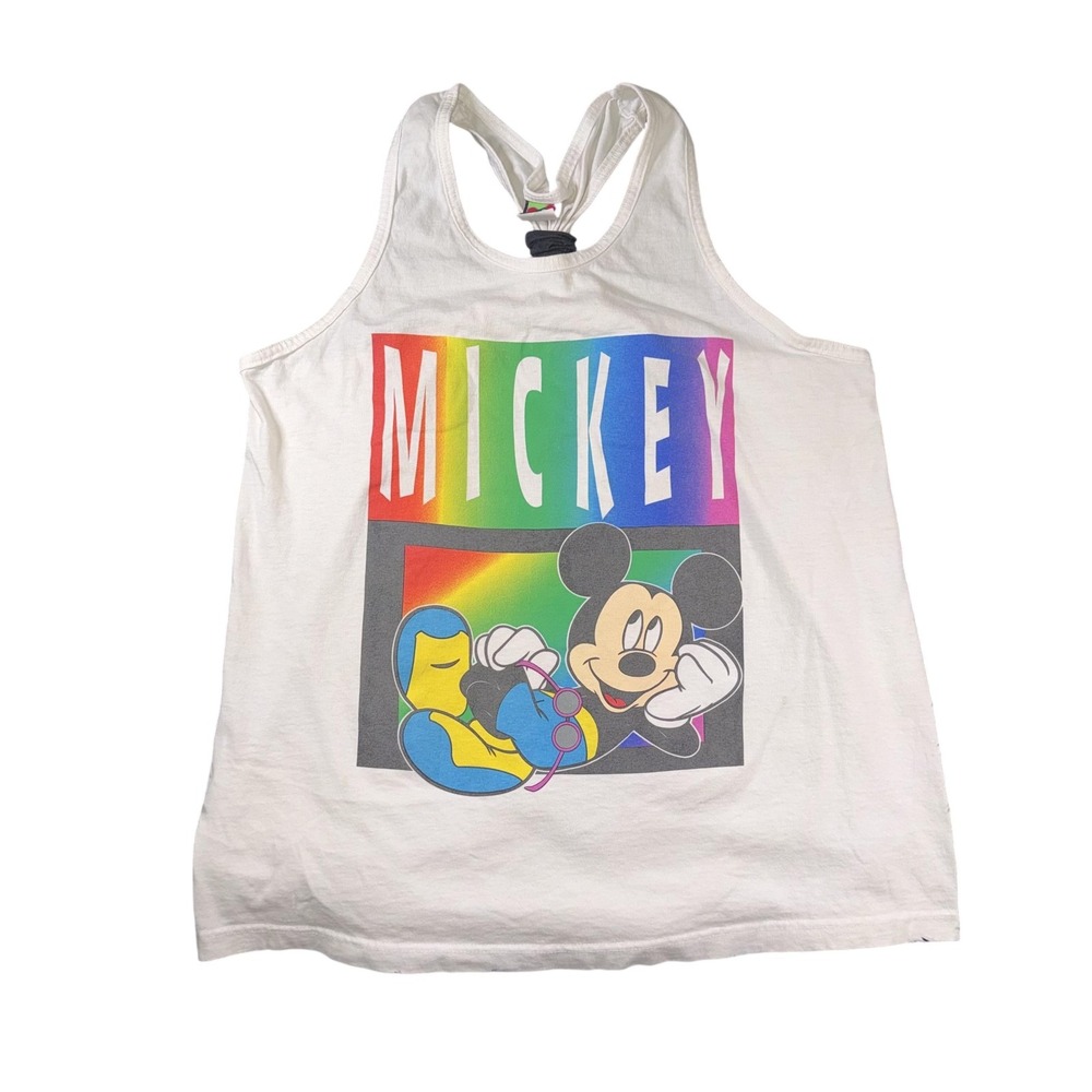 Vintage Mickey Unlimited Shirt Womens One Size White Rainbow Racerback Tank 90s